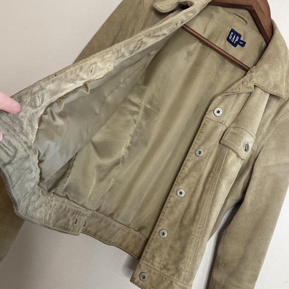Vintage Gap Jacket Womens Beige Suede Leather Trucker Y2K Classic Retro Cowgirl - Picture 10 of 15